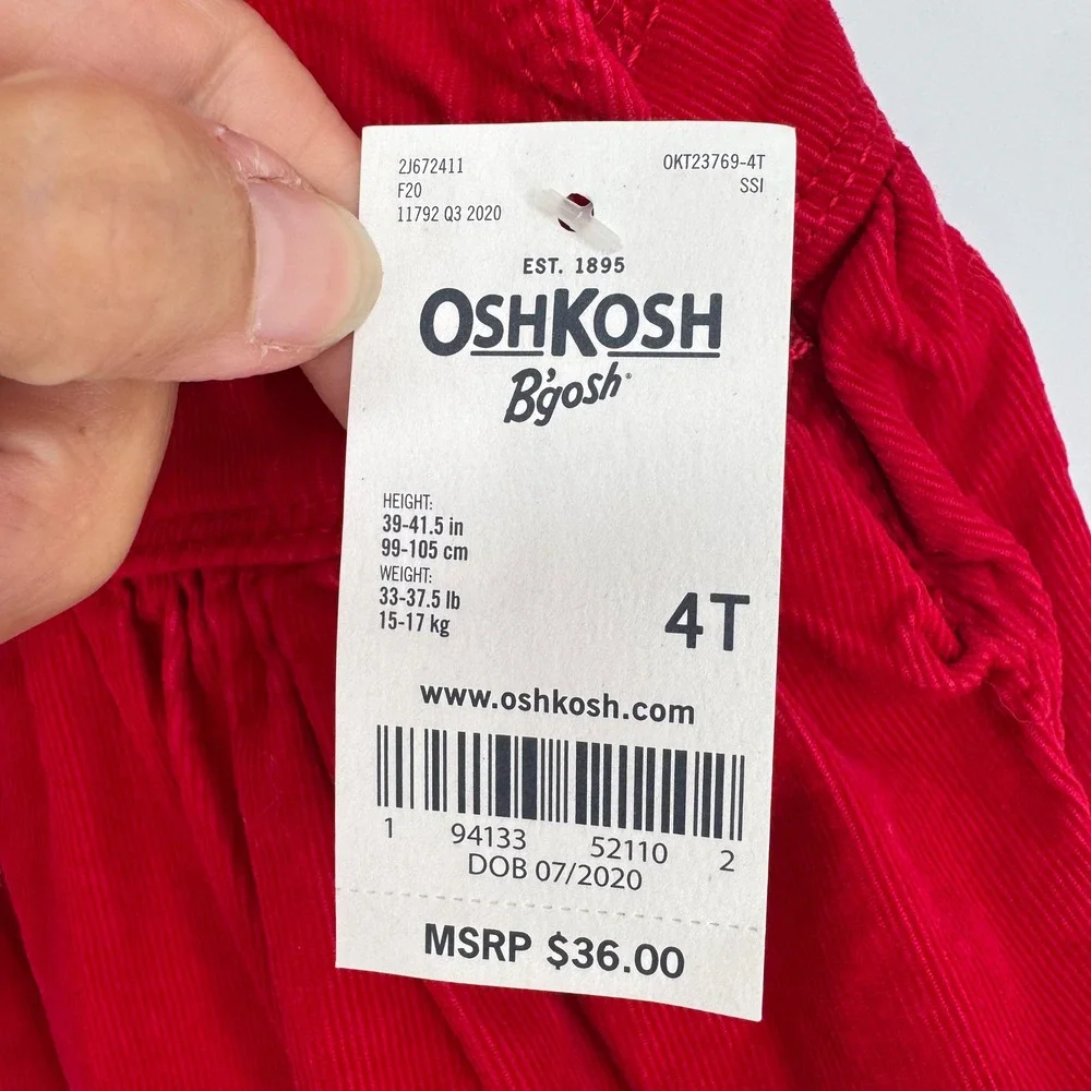 NWT OshKosh B'gosh Baby Soft Corduroy Jumper Dress Red Size 4T Casual Holiday